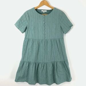 Madewell Embroidered Eyelet Teal Dress